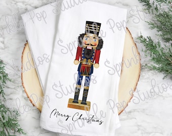 Christmas Flour Sack Towel Design | Nutcracker 6 Design | Linen Texture | Large Nutcracker | Christmas Sublimation Design