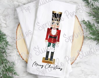 Christmas Flour Sack Towel Design | Nutcracker 3 Design | Linen Texture | Large Nutcracker | Christmas Sublimation Design