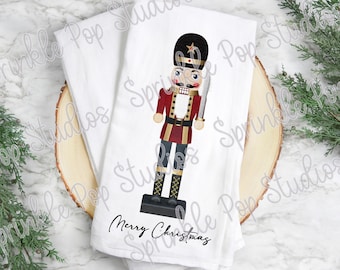 Christmas Flour Sack Towel Design | Nutcracker 1 Design | Linen Texture | Large Nutcracker | Christmas Sublimation Design