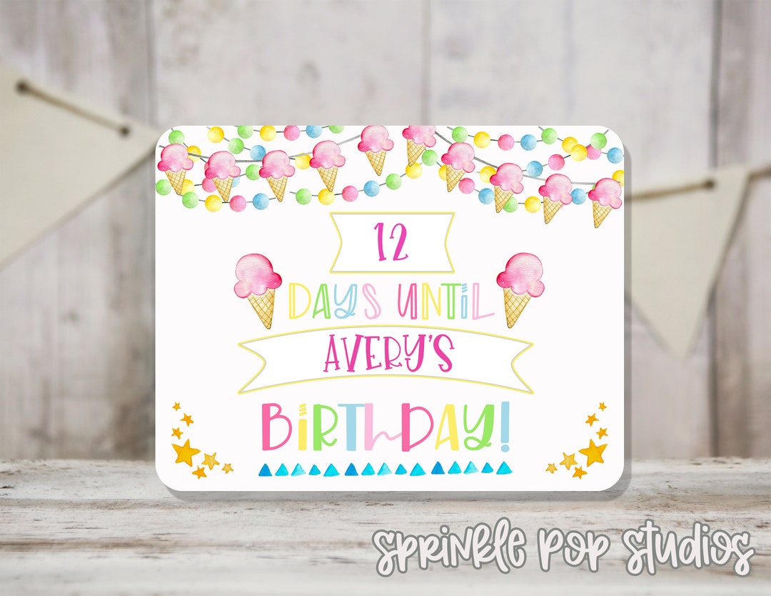 Ice Cream Cone Birthday Countdown ~ White ~ Dry Erase Board Sublimation ...