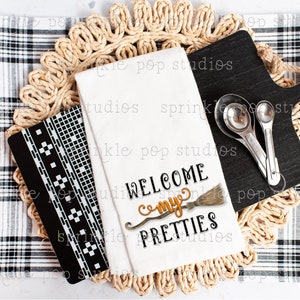 Ręcznik z worka na mąkę na Halloween ~ Projekt domu wiejskiego ~ Welcome My Pretties ~ Projekt na Halloween