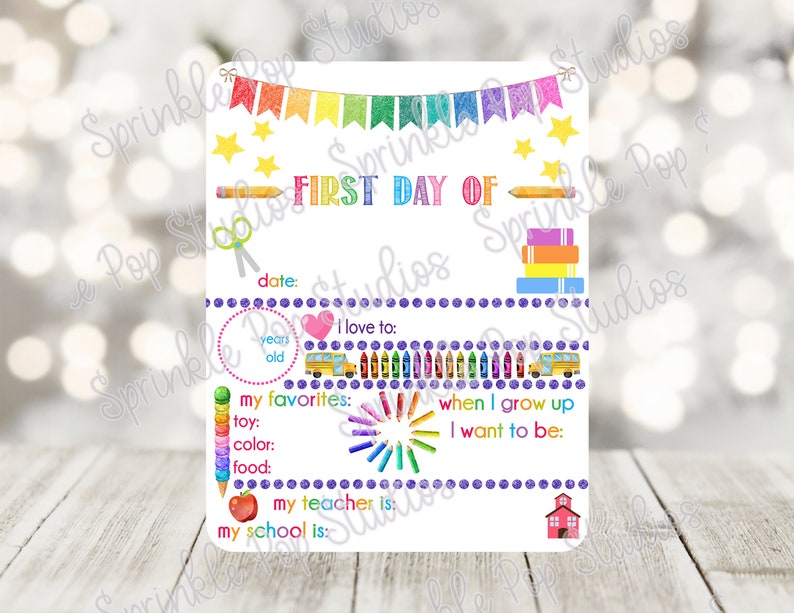 White Background Colorful First Day of School Sign Dry - Etsy