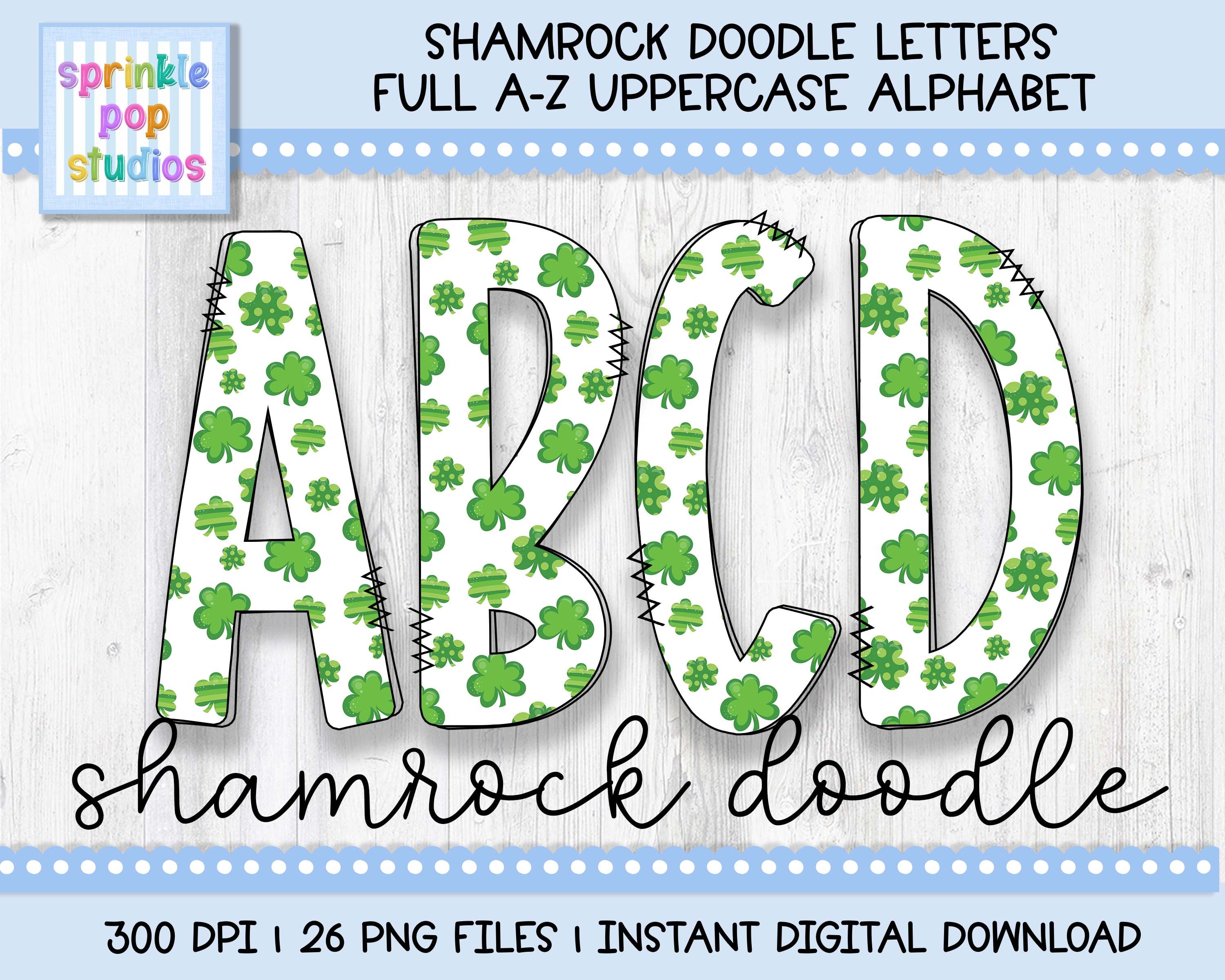 doodle alphabet | grün gemusterte shamrock doodle buchstaben