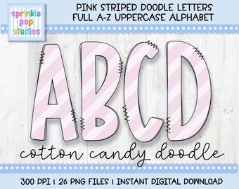 Doodle Alphabet | Cotton Candy Pink Doodle Letters | Alphabet Font Clipart Png | Sublimation and Heat Press Designs