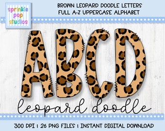 Doodle Alphabet | Leopard Doodle Letters | Alphabet Font Clipart Png | Sublimation and Heat Press Designs