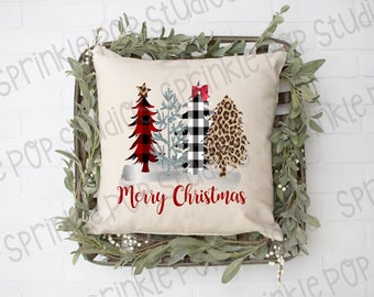 Christmas Tree Farm House Design - 4 Trees ~ Leopard / Cheetah / Buffalo Plaid - Christmas Sublimation Design Template - Holiday Design