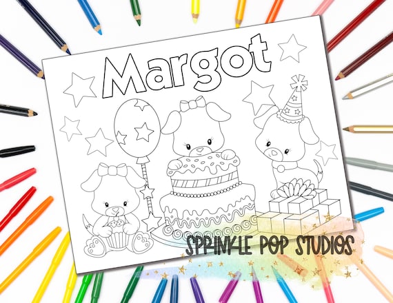 Personalized Coloring Page Birthday Puppy Custom Coloring Etsy Personalized Coloring Page Birthday Puppy Custom Coloring Etsy