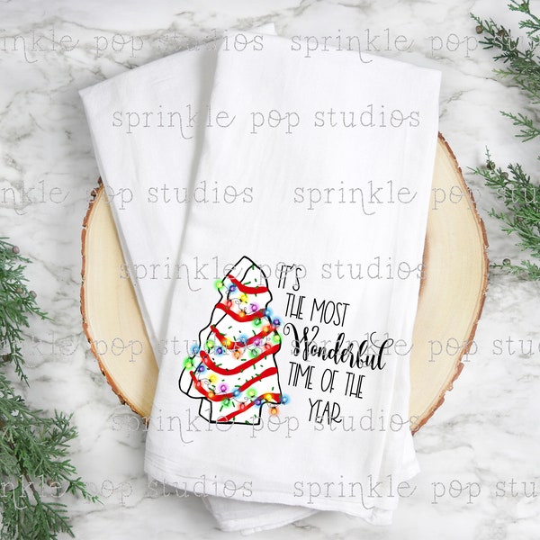 Flour Sack Towel Design ~ It's the Most Wonderful Time of the Year ~ Vanilla Christmas Tree Cake ~ Christmas Sublimation Design Template