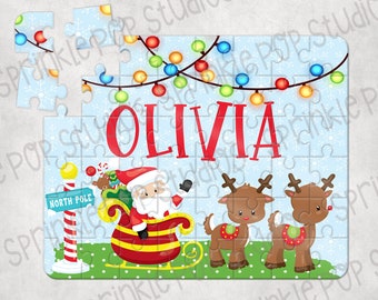Christmas Puzzle Sublimation Design Template ~ Santa and Reindeer ~ Custom Puzzle Design ~ Personalized Puzzle
