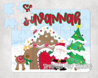 Christmas Puzzle Sublimation Design Template ~ Santa's Workshop ~ Custom Puzzle Design ~ Personalized Puzzle