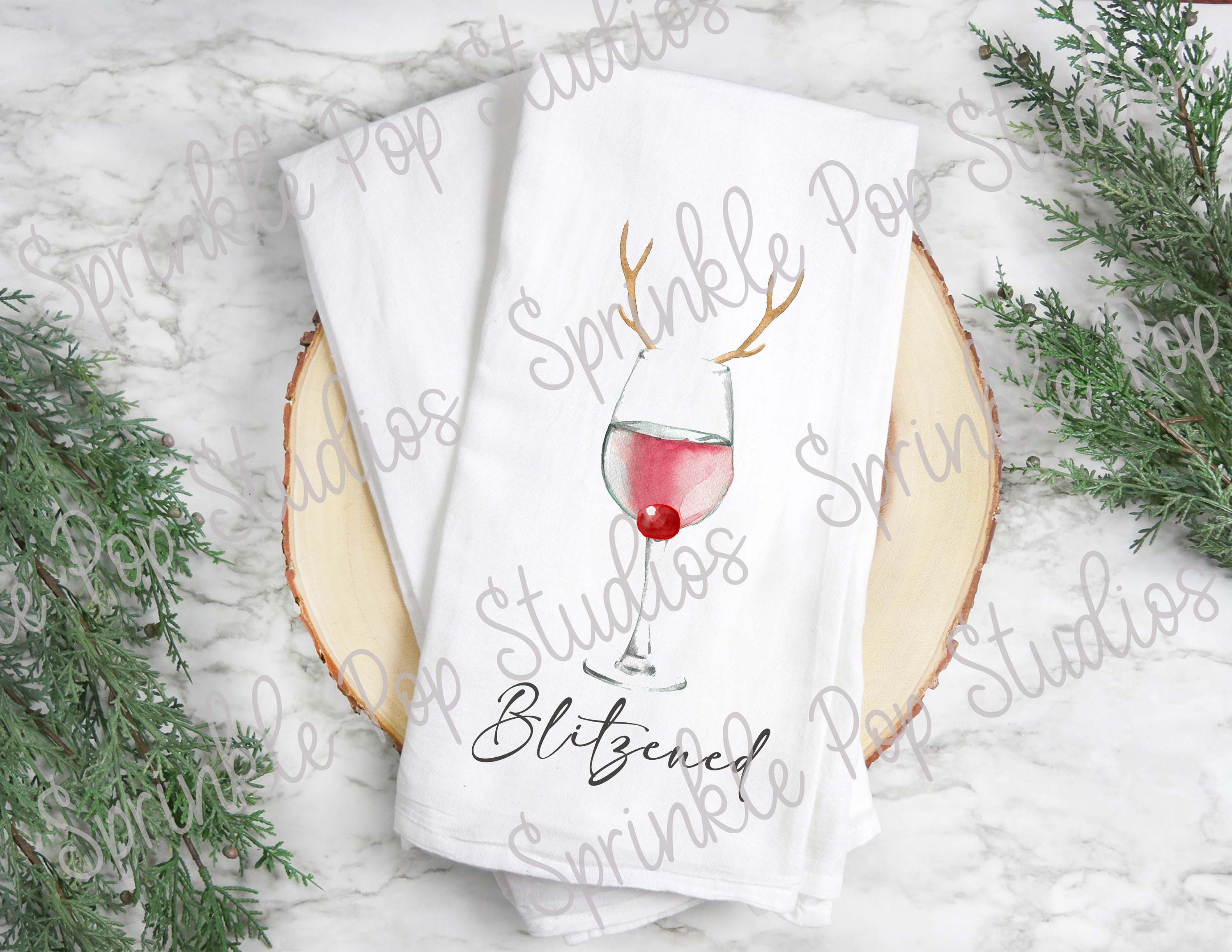 funny christmas tea towel, reindeer names wine list red buffalo plaid  kitchen towel