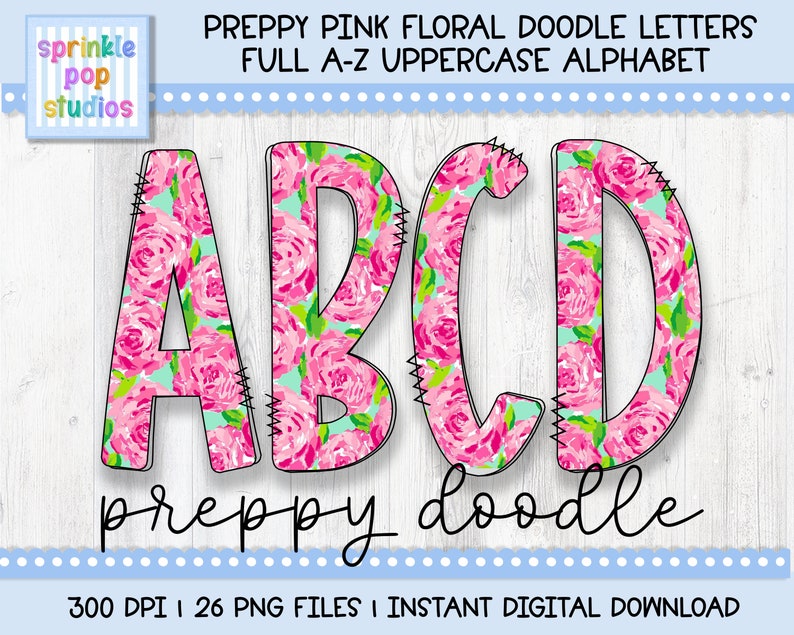 Doodle Alphabet Preppy Pink Floral Doodle Letters Alphabet Font — free download