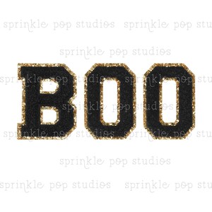 May include: Black felt letters spelling "BOO" with gold glitter trim.