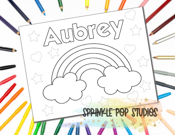 Download Personalized Coloring Page Rainbow Hearts Stars Custom Etsy