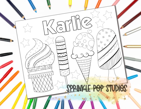 Personalized Coloring Page Patterned Ice Cream Custom
