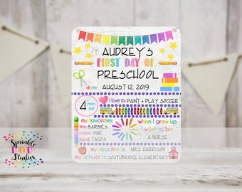 No Height/Weight - Colorful First Day of School Sign - Dry Erase Board Sublimation Design Template ~ Back to School Rainbow