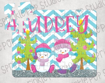 Christmas Puzzle Sublimation Design Template ~ Snow Girls on Skates ~ Custom Puzzle Design ~ Personalized Puzzle