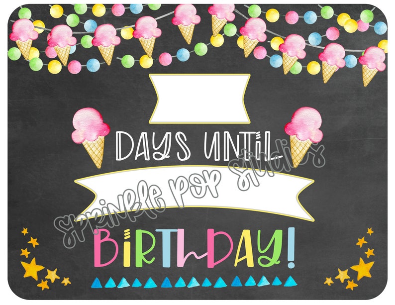 Ice Cream Cone Birthday Countdown ~ Dry Erase Board Sublimation Design ...