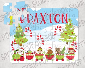 Christmas Puzzle Sublimation Design Template ~ Santa and Friends Christmas Train ~ Custom Puzzle Design ~ Personalized Puzzle