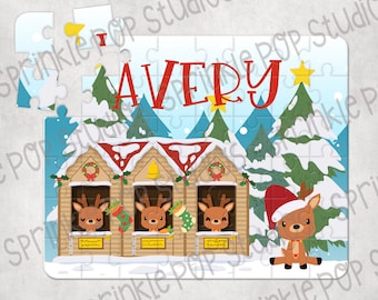 Christmas Puzzle Sublimation Design Template ~ Reindeer Stables ~ Custom Puzzle Design ~ Personalized Puzzle