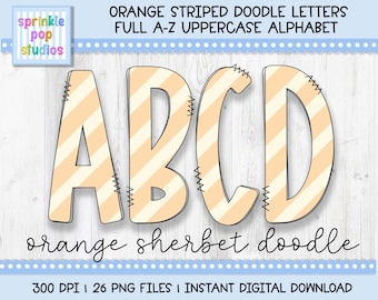 Doodle Alphabet | Orange Sherbet Doodle Letters | Alphabet Font Clipart Png | Sublimation and Heat Press Designs