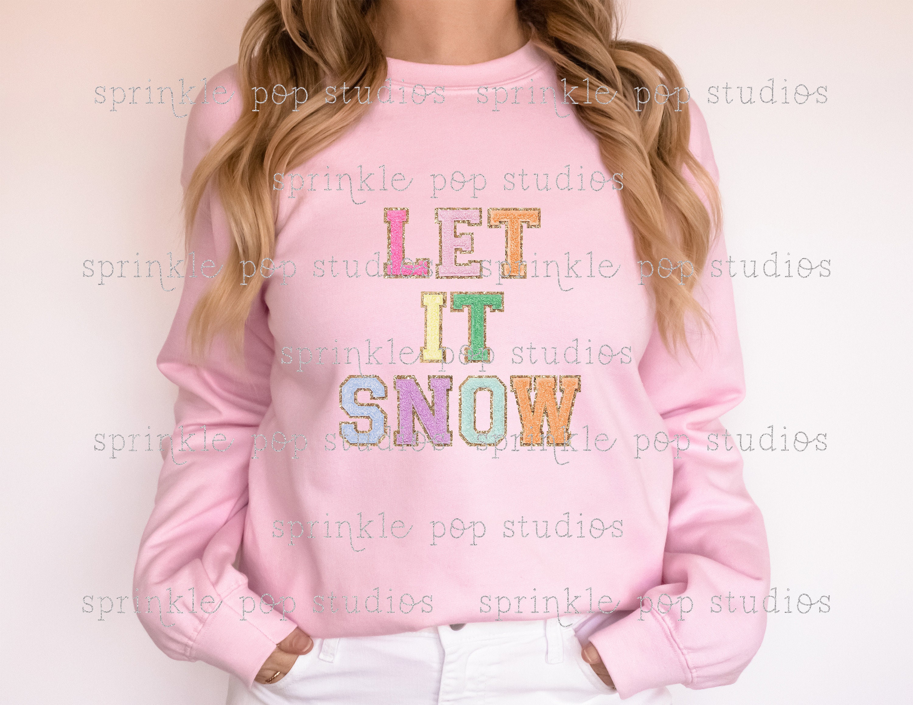 Holiday Shirt Design | Let It Snow | Colorful Patch Letters