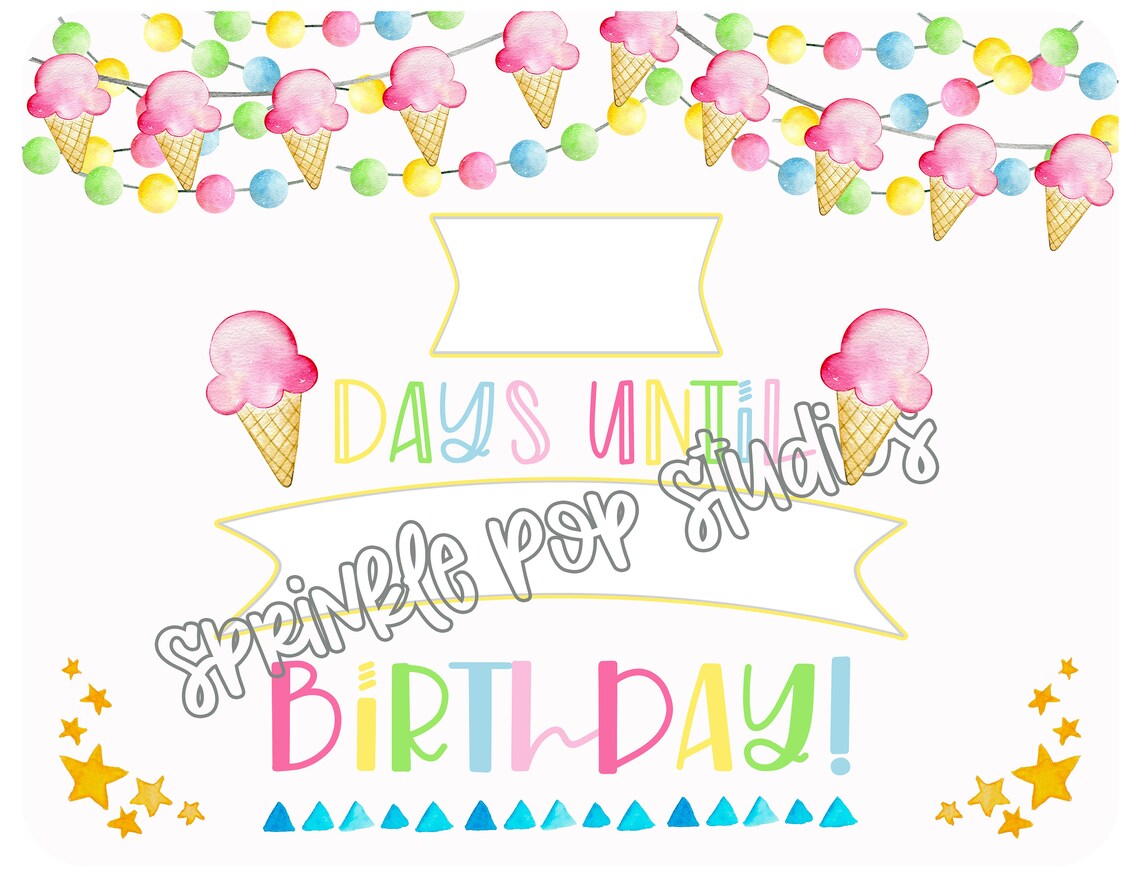 Ice Cream Cone Birthday Countdown ~ White ~ Dry Erase Board Sublimation ...