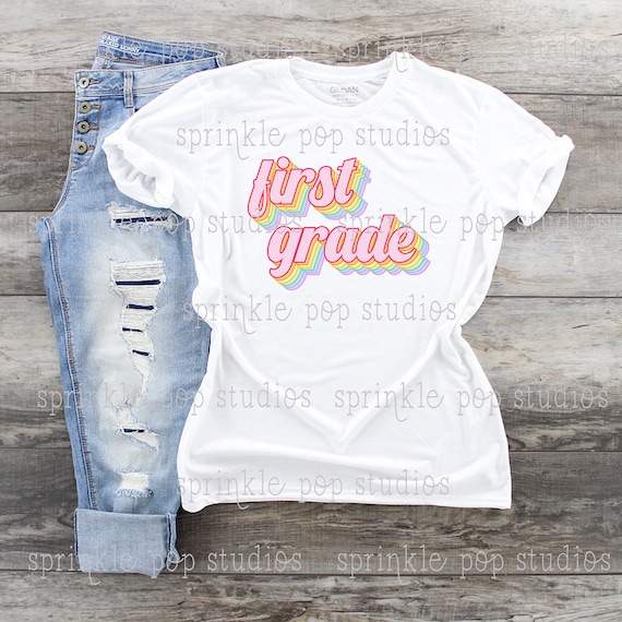 First Grade Shirt Design | 1st Grade | Retro Rainbow Design