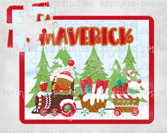 Christmas Puzzle Sublimation Design Template ~ Gingerbread Train ~ Custom Puzzle Design ~ Personalized Puzzle