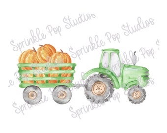 Pumpkins | Green Tractor Fall Design | Tractor with Pumpkins | Halloween Autumn Sublimation Design Template