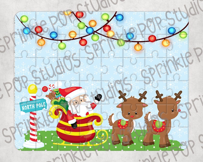 Christmas Puzzle Sublimation Design Template ~ Santa and Reindeer ...