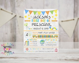 No Height/Weight - Colorful First Day of School Sign - Dry Erase Board Sublimation Design Template ~ Back to School Boy - Orange/Blue/Green