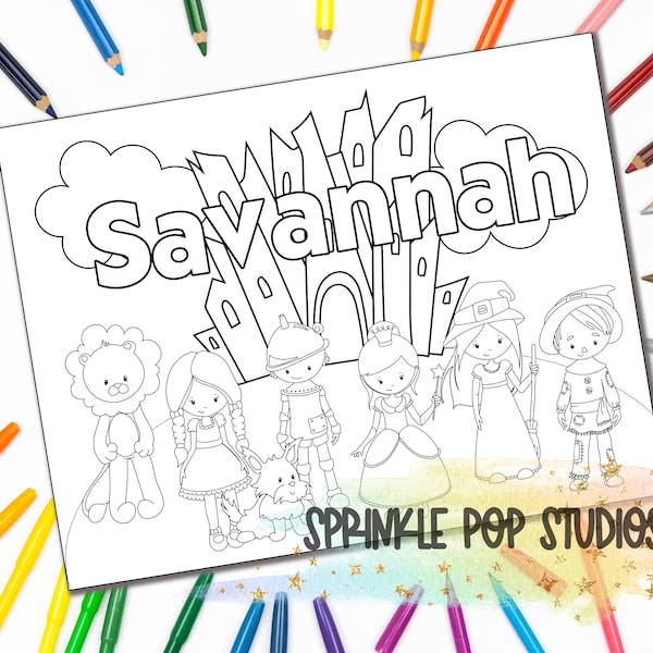 Personalized Coloring Page ~ Wizard of Oz ~ Custom Coloring Book Page with Name ~ Digital Download ~ Coloring Pages for Kids