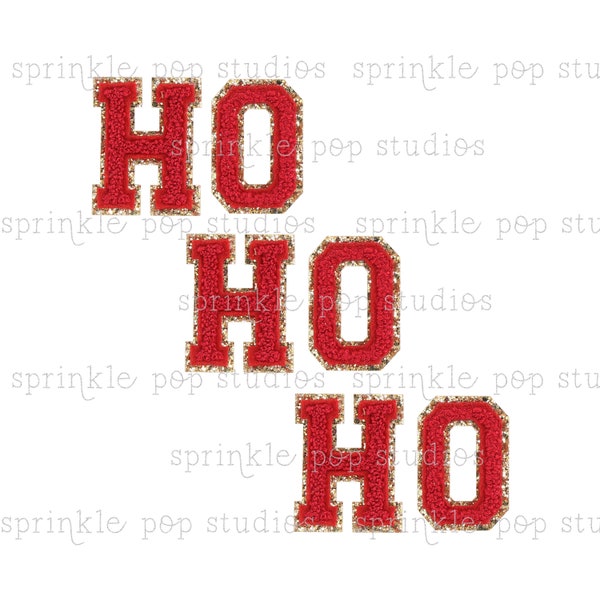 Holiday Shirt Design | Ho Ho Ho | Ruby Red | Varsity Letters | Faux Chenille Letters | Christmas design