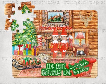 Christmas Puzzle Sublimation Design Template ~ Elf Cabin ~ Customizable Name Puzzle