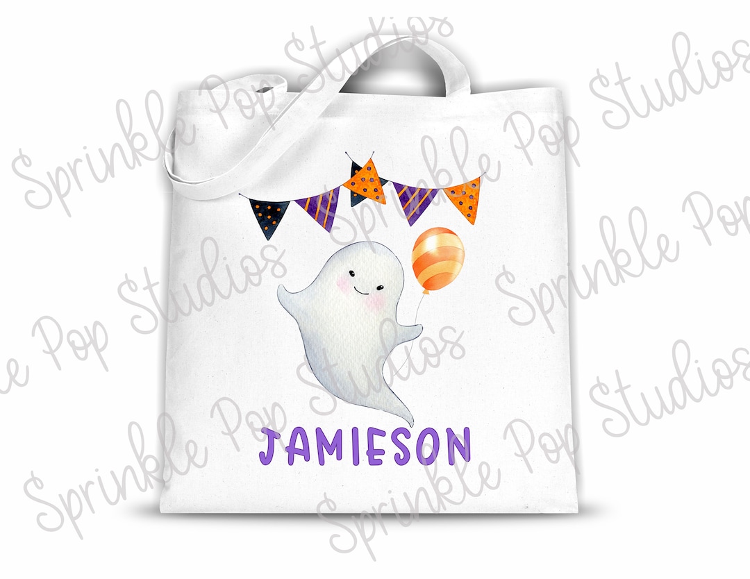 Halloween Trick or Treat Bag Design Ghost Boy Ghost Custom Name