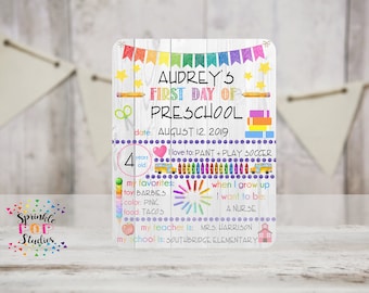 No Height/Weight - White Wood Background - Colorful First Day of School Sign - Dry Erase Board Sublimation Design Template ~ Rainbow Design