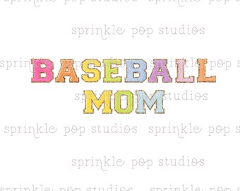 Baseball Mom Shirt Design | Baseball Design | Colorful Patch Letters | Varsity Letters | Faux Chenille Letters |