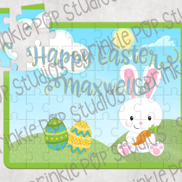 Easter Puzzle Design ~ Boy Bunny ~ Easter Sublimation Design ~ Kids Custom Easter Puzzle Design