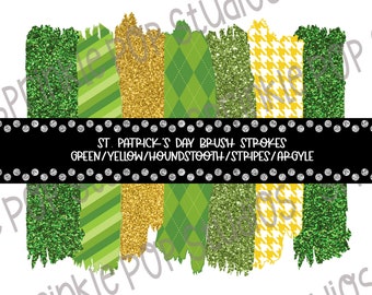 St. Patrick's Day (Version 3) ~ Brush Stroke Background - Sublimation Design - St. Patricks Day Brush Strokes - Green, Yellow, Patterns
