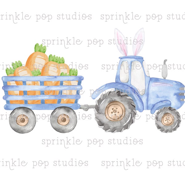 Blue Tractor Easter Design ~ Carrots ~ Easter Sublimation Design Template