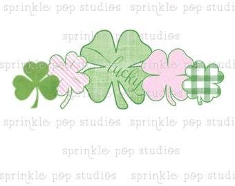 St. Patrick's Day Design ~ 5 Green and Pink Shamrocks ~ Green Gingham Shamrock ~ Customizable Design