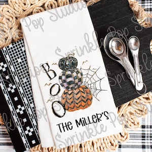 Halloween Flour Sack Towel Design ~  Farmhouse Pumpkins  ~ Boo with 3 pumpkin designs