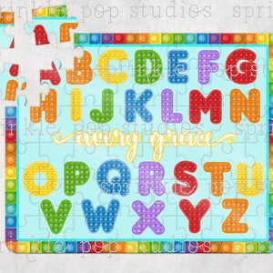 Classic Rainbow Pop It Alphabet Sublimation Design Template ~ ABC ~ Fidget Puzzle ~ Custom Puzzle Design ~ Personalized Puzzle