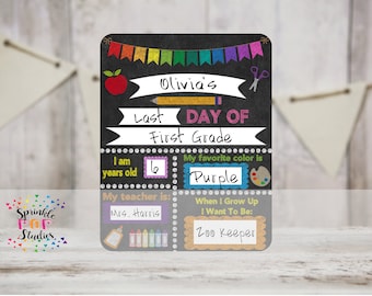 Colorful Chalkboard First and Last Day of School Sign ~ Dry Erase Board Sublimation Design Template ~ Back to School