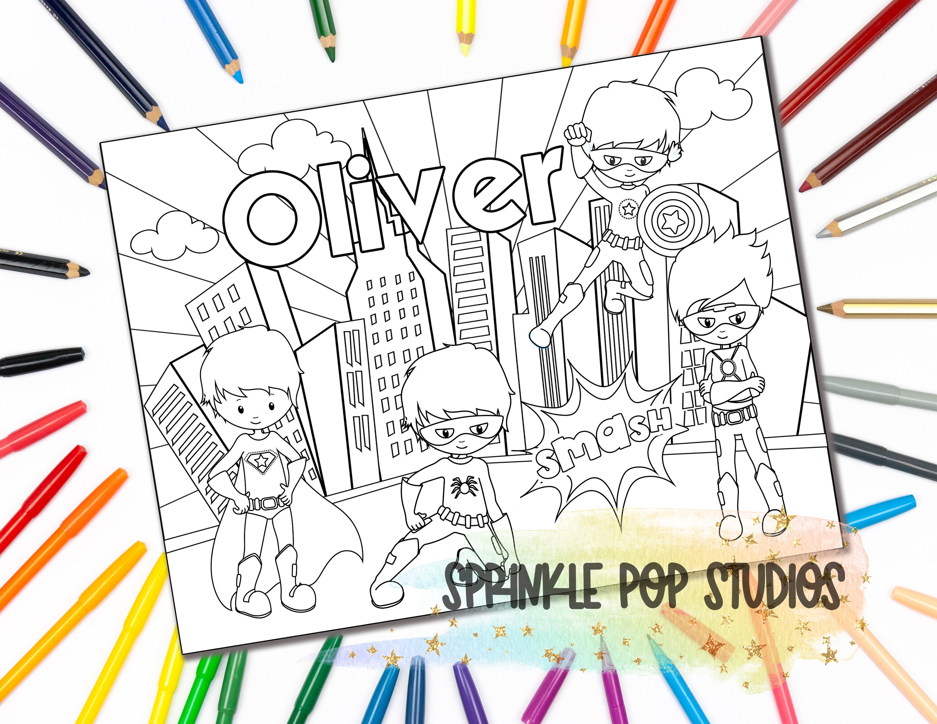Download Personalized Coloring Page Superhero Boys Custom Coloring Etsy