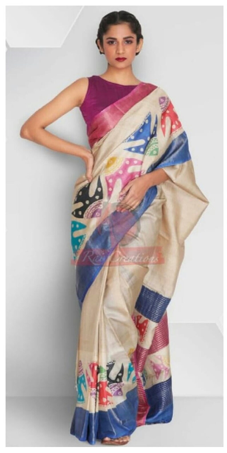 Soft Silk Saree With Digital Print off White Saree With Fish Etsy