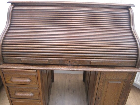 Antique Edwardian Roll Top Tambour Oak Desk C1904 Etsy