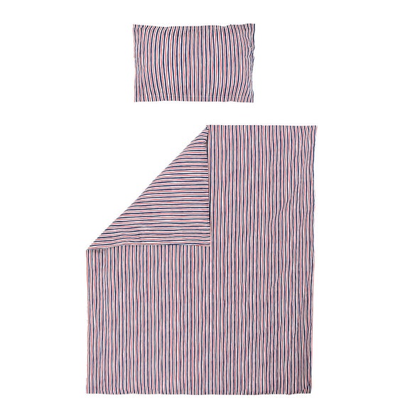 Red Blue Striped Cot Bed Duvet Cover Pillow Case Set Etsy