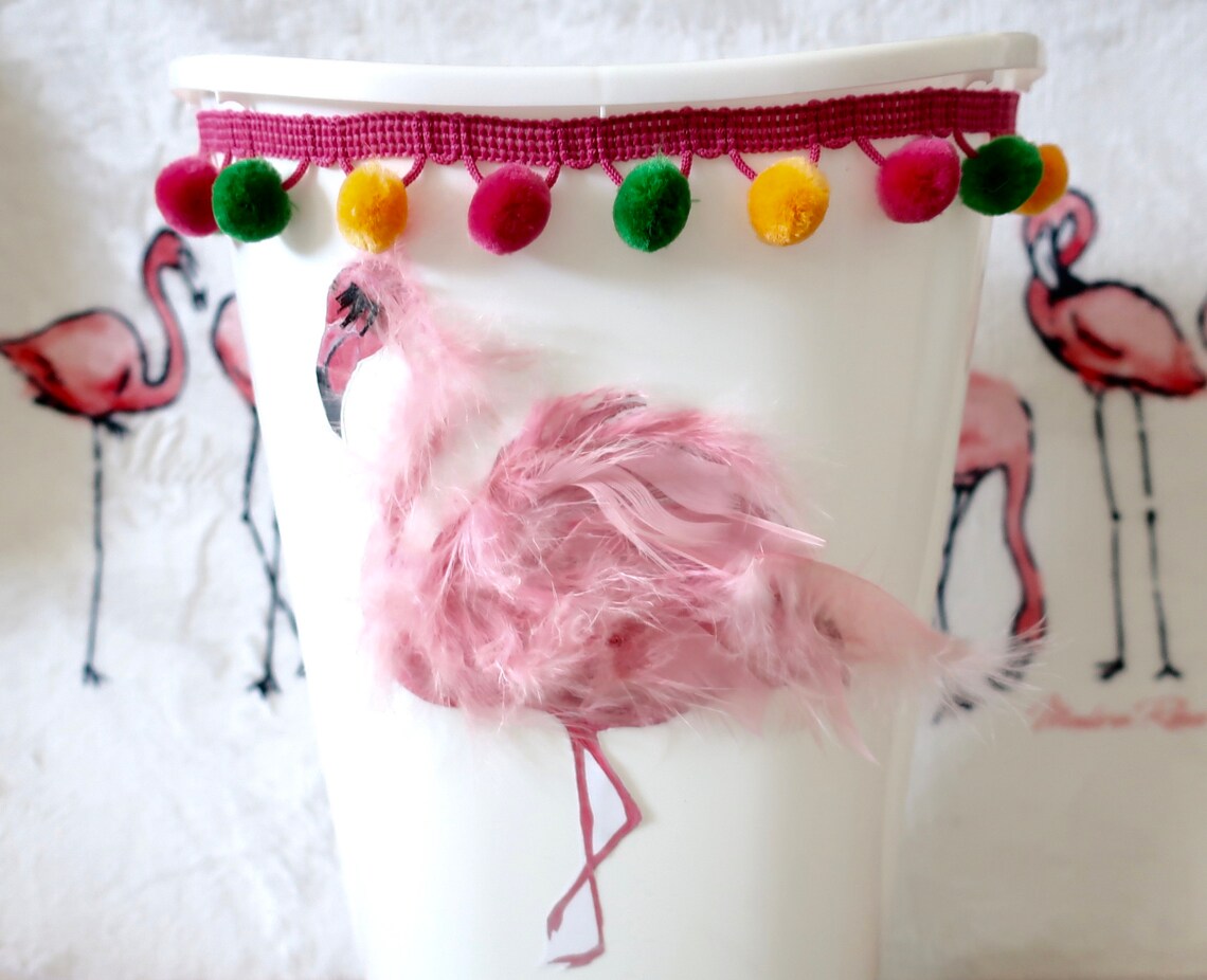 Pink Flamingo retro wastebasket for bath or waste basket for Etsy